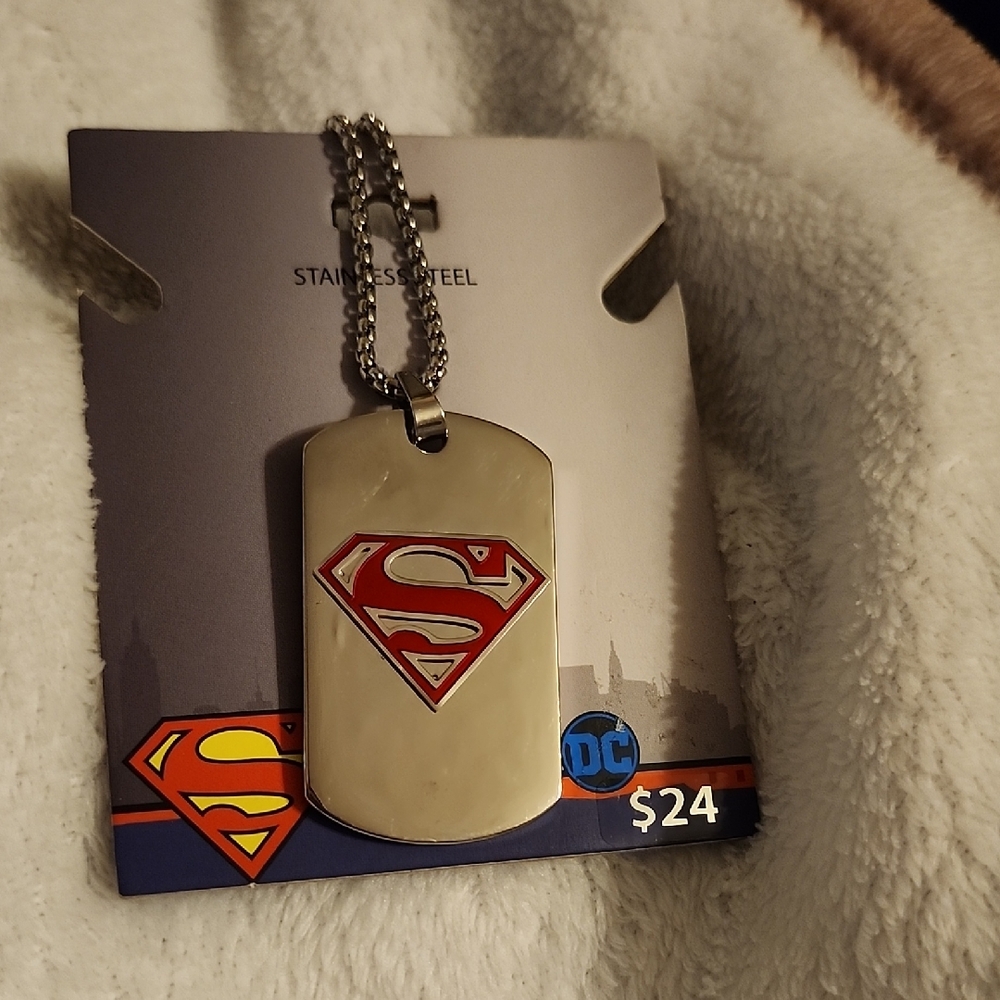 DC Superman Red and Silver Dog Tag Necklace